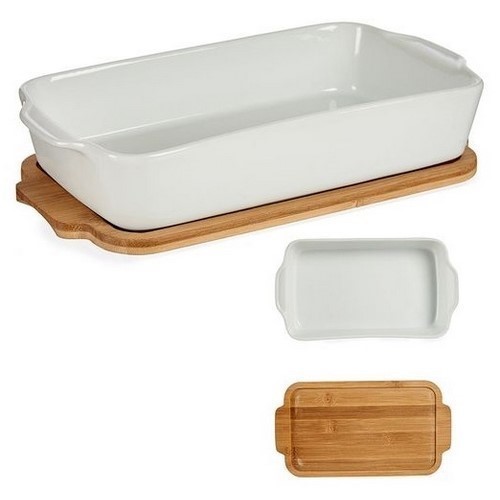 BANDEJA AR PORCELAIN RECTANGULAR C/BASE BAMBU